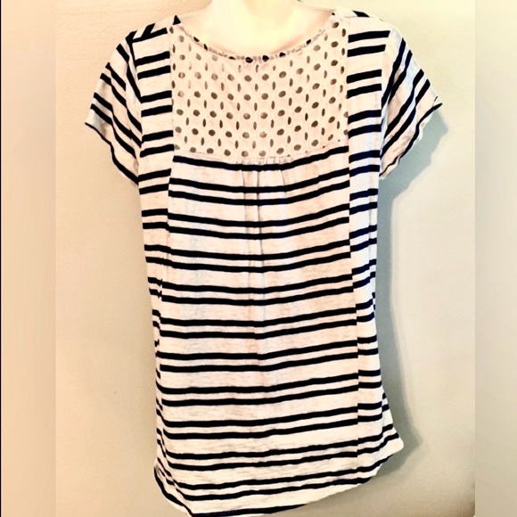 Joseph A Navy blue white eyelet trim tunic SS top Women’s M (8-10) Medium NWOT - Picture 5 of 5